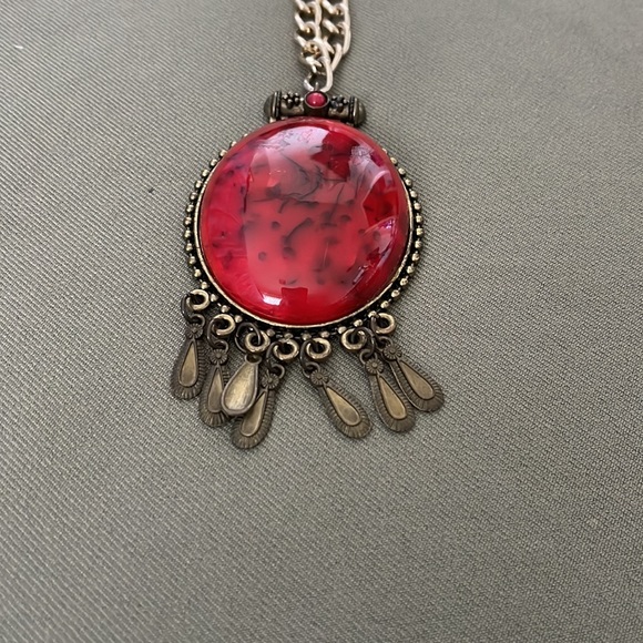 💕 Gorgeous Red color NECKLACE w chain - Picture 3 of 16